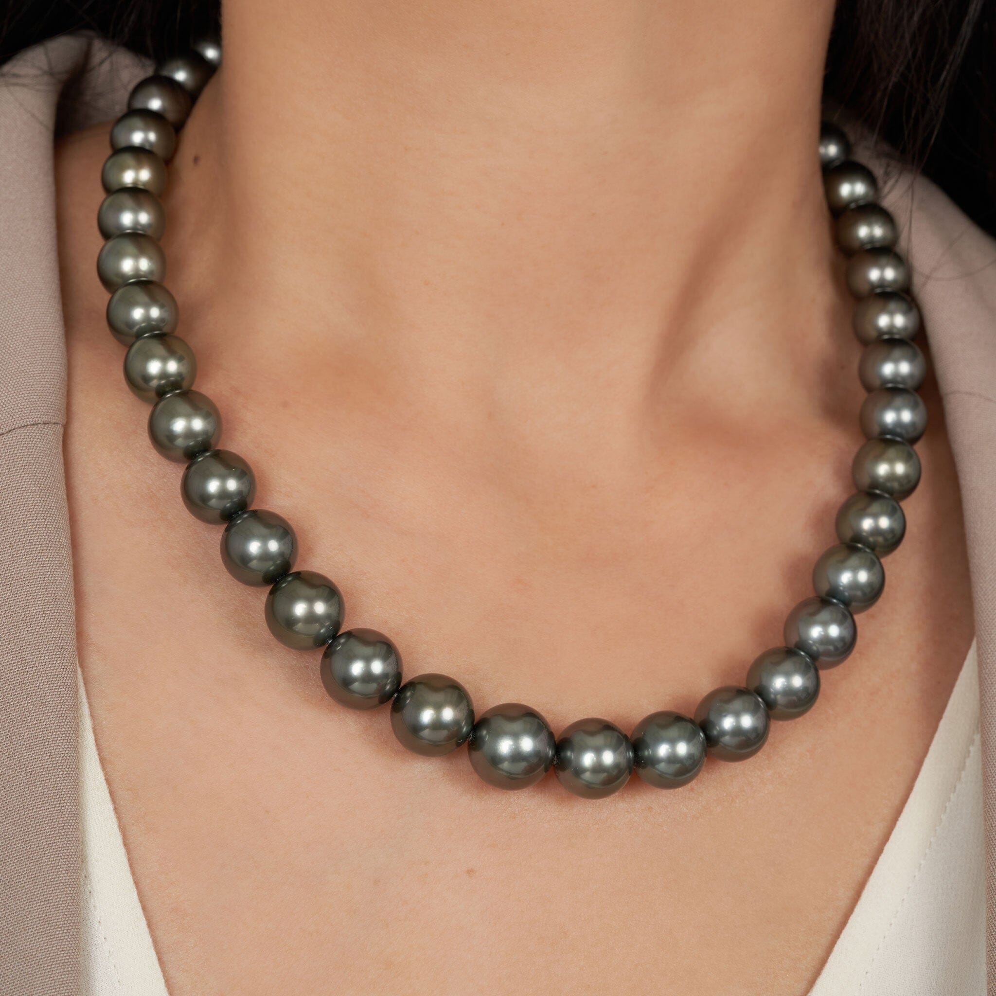 10.0-12.8 mm AAA Tahitian Round Pearl Necklace