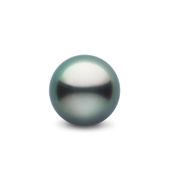 Loose Round Tahitian Pearl with a smooth surface and natural dark greenish-black luster, showcasing the beauty of high-quality cultured pearls.