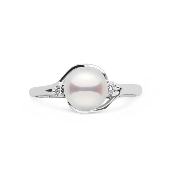 Tiara Collection Akoya Pearl and Diamond Ring white gold front