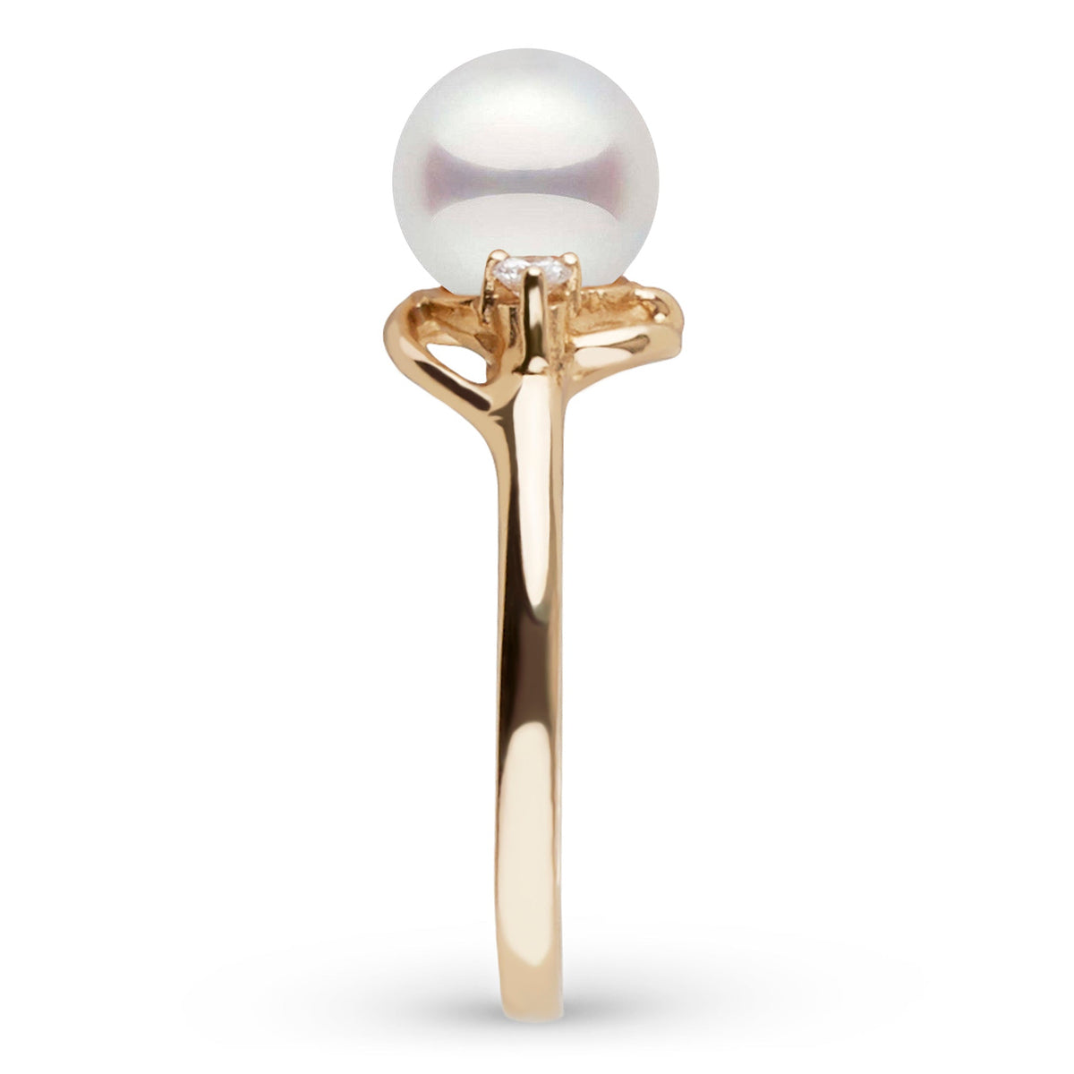 Tiara Collection Akoya Pearl and Diamond Ring yellow gold side