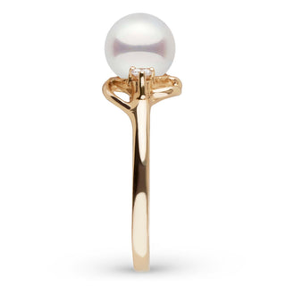 Tiara Collection Akoya Pearl and Diamond Ring yellow gold side