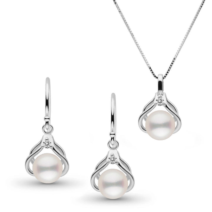Tiara Collection White Freshadama Pearl and Diamond Pendant and Earrings Set