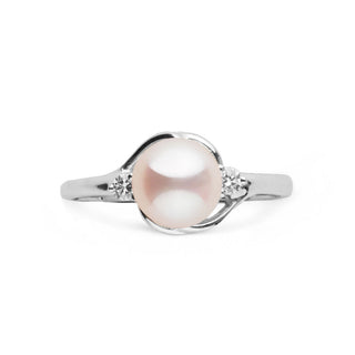 Tiara Collection 6.5-7.0 mm White Freshadama Pearl and Diamond Ring featuring a lustrous white freshwater pearl set in a delicate 14K white gold band with sparkling diamond accents.