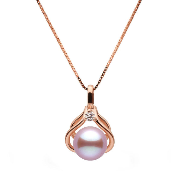 Tiara Collection 6.5-7.0 mm Lavender Freshadama Pearl and Diamond Pendant featuring a single lavender freshwater pearl set in rose gold with a sparkling diamond accent on a delicate chain.