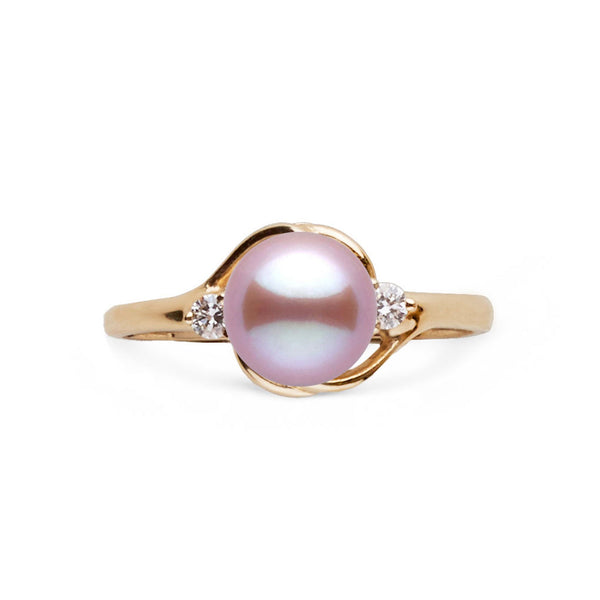 Tiara Collection 6.5-7.0 mm Lavender Freshadama Pearl and Diamond Ring featuring a lavender freshwater pearl set in a gold band accented with two small diamonds.