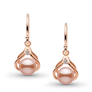 Tiara Collection 6.5-7.0 mm Pink Freshadama Pearl and Diamond Earrings feature delicate pink pearls set in rose gold with sparkling diamond accents in an elegant design.