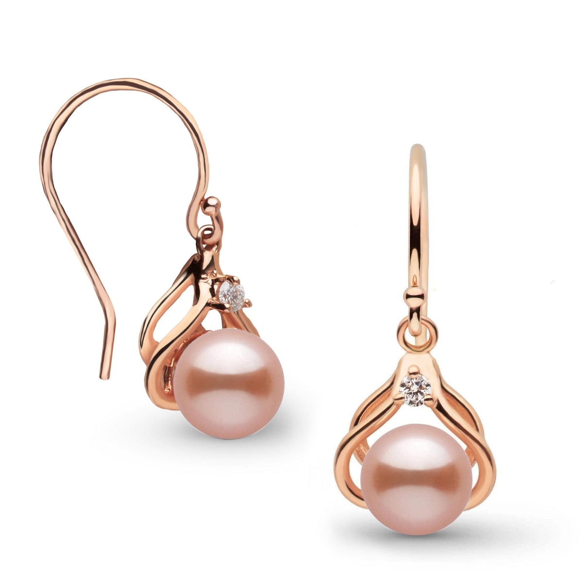 Tiara Collection 6.5-7.0 mm Pink Freshadama Pearl and Diamond Earrings featuring lustrous pink freshwater pearls set in elegant rose gold with sparkling diamond accents.