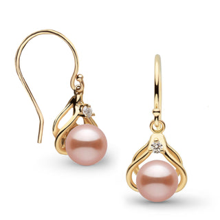 Tiara Collection 6.5-7.0 mm Pink Freshadama Pearl and Diamond Earrings featuring lustrous pink pearls set in elegant gold with sparkling diamond accents.