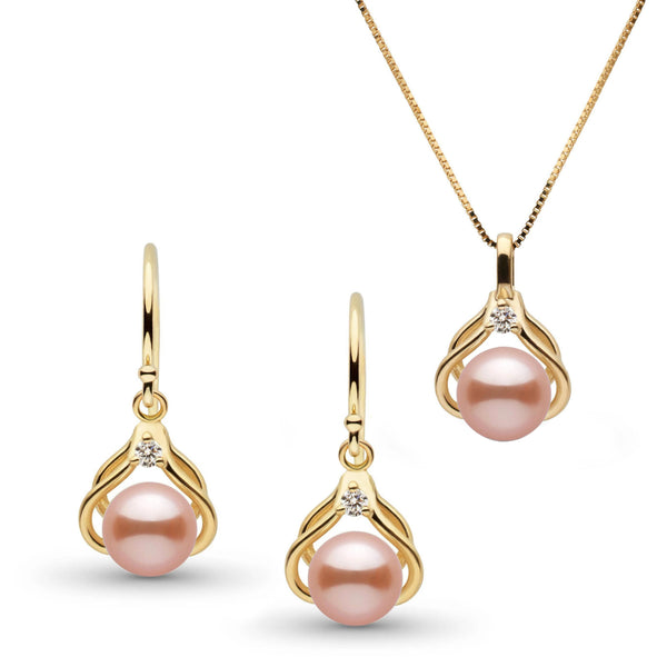 Tiara Collection Pink Freshadama Pearl and Diamond Pendant and Earrings Set YG