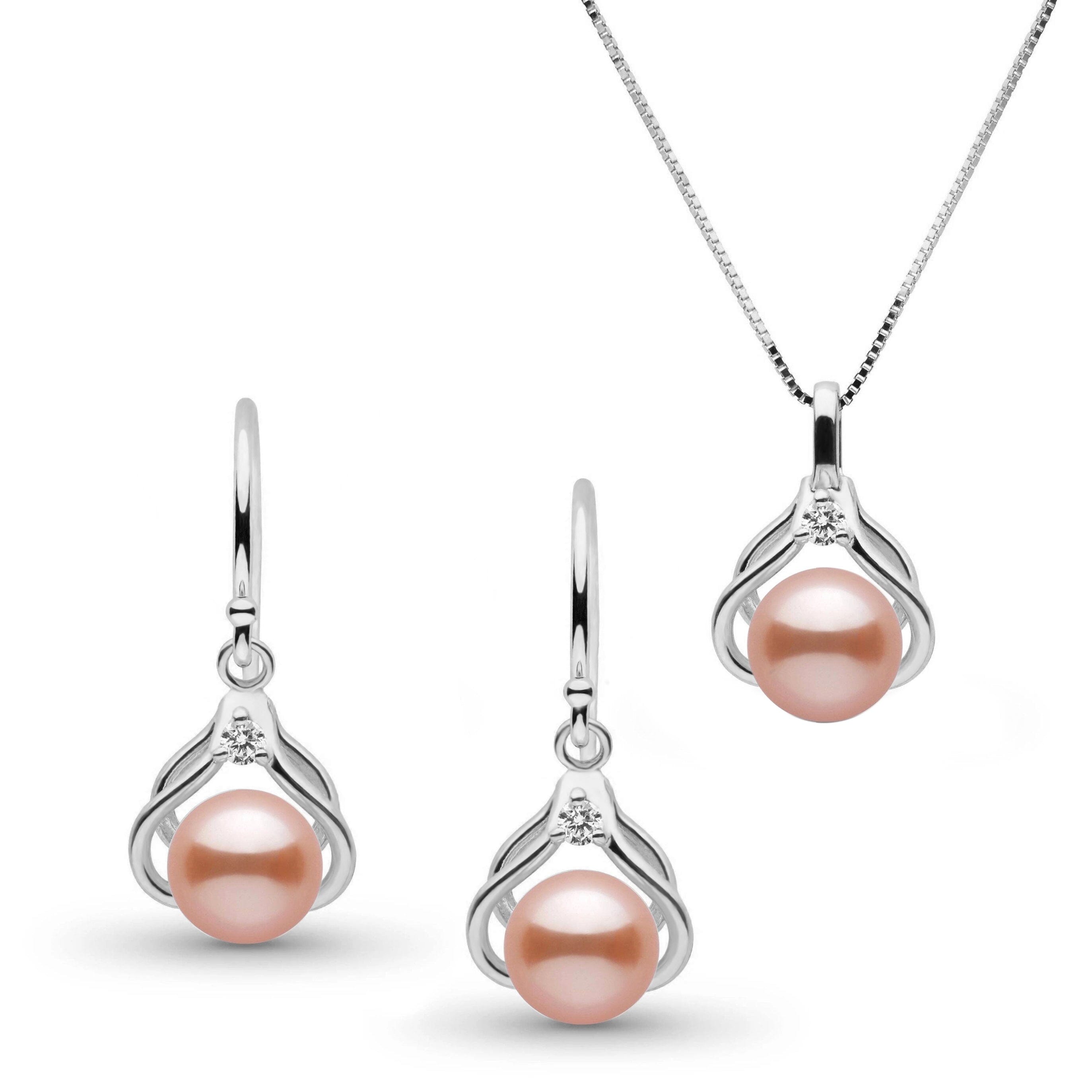Tiara Collection Pink Freshadama Pearl and Diamond Pendant and Earrings Set
