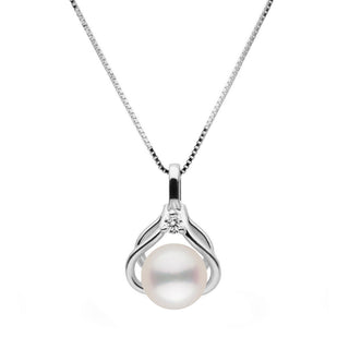Tiara Collection 6.5-7.0 mm White Freshadama Pearl and Diamond Pendant featuring a lustrous white pearl set in a delicate 14K white gold chain with a sparkling diamond accent.