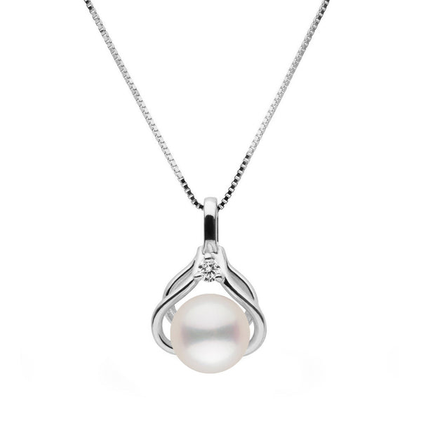 Tiara Collection 6.5-7.0 mm White Freshadama Pearl and Diamond Pendant featuring a lustrous white pearl set in a delicate 14K white gold chain with a sparkling diamond accent.