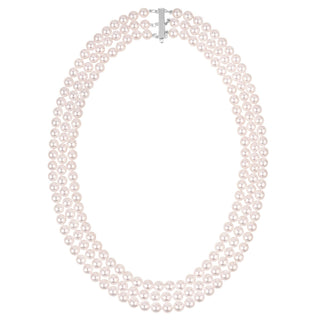 6.0-6.5 mm Triple Strand White Akoya AAA Pearl Necklace white gold