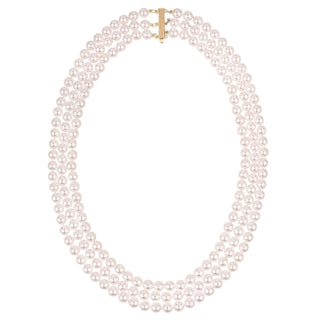 6.0-6.5 mm Triple Strand White Akoya AAA Pearl Necklace yellow gold