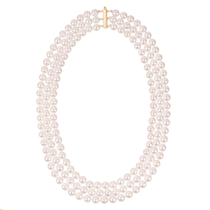 7.0-7.5 mm Triple Strand White Akoya AAA Pearl Necklace