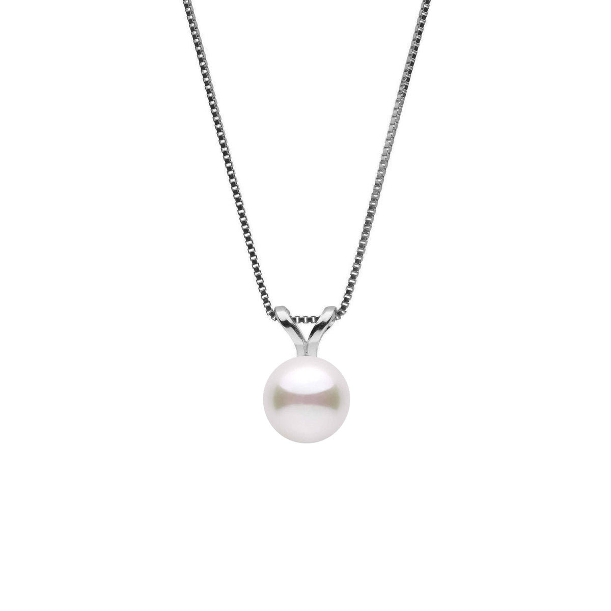7.0-7.5 mm Akoya Pearl Unity Collection Pendant featuring a single white Akoya pearl set on a delicate white gold chain, showcasing timeless elegance and refined simplicity.