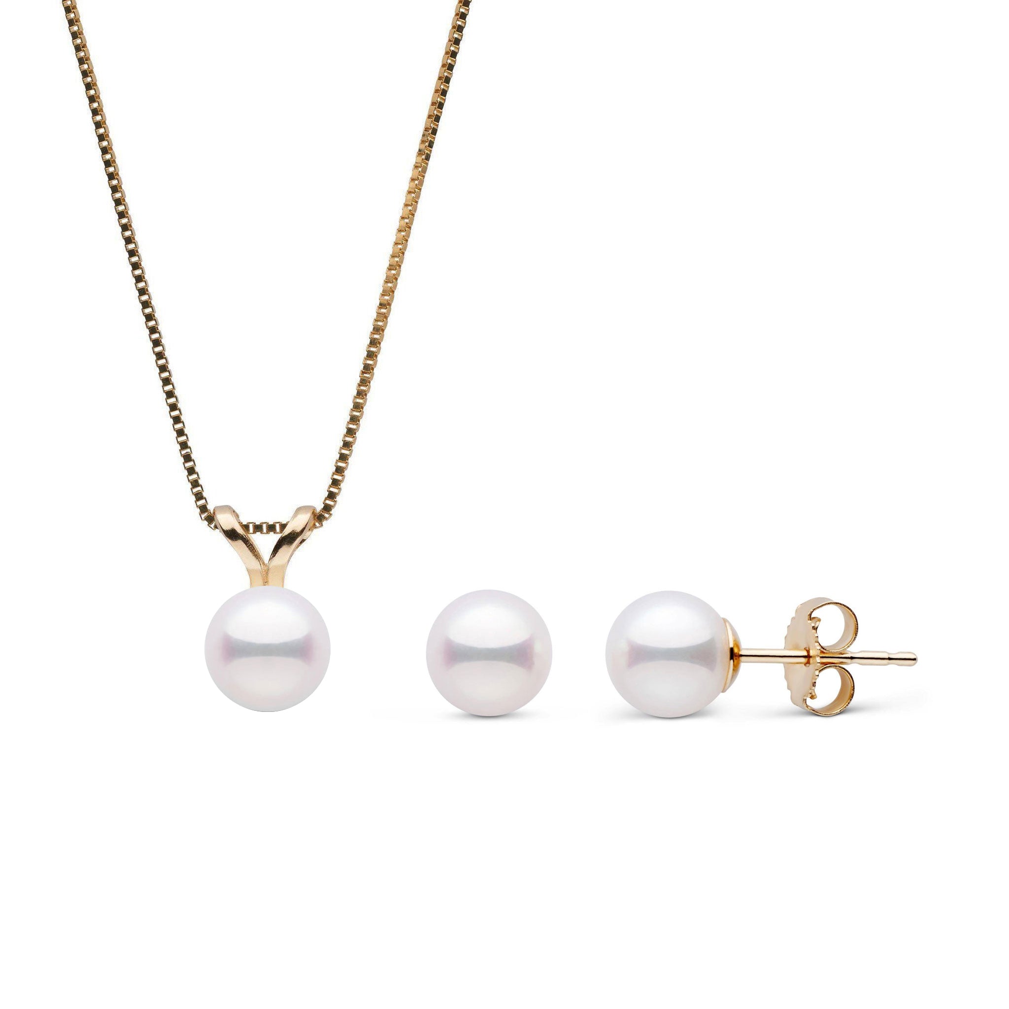 6.0-6.5 mm Akoya Pearl Unity Collection Pendant and Earrings Set Yellow Gold