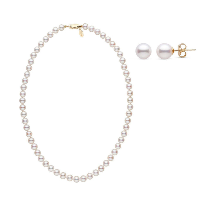 16 Inch 6.5-7.0 mm White Freshadama Freshwater Pearl Earrings and Necklace Set yellow gold