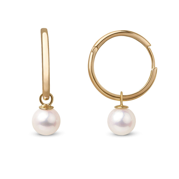 7.5-8.0 mm White Freshadama Pearl Endless Hoop Earrings Yellow Gold