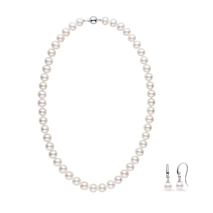 8.5-9.0 mm AA+/AAA White Freshwater Pearl Necklace and Earrings Set