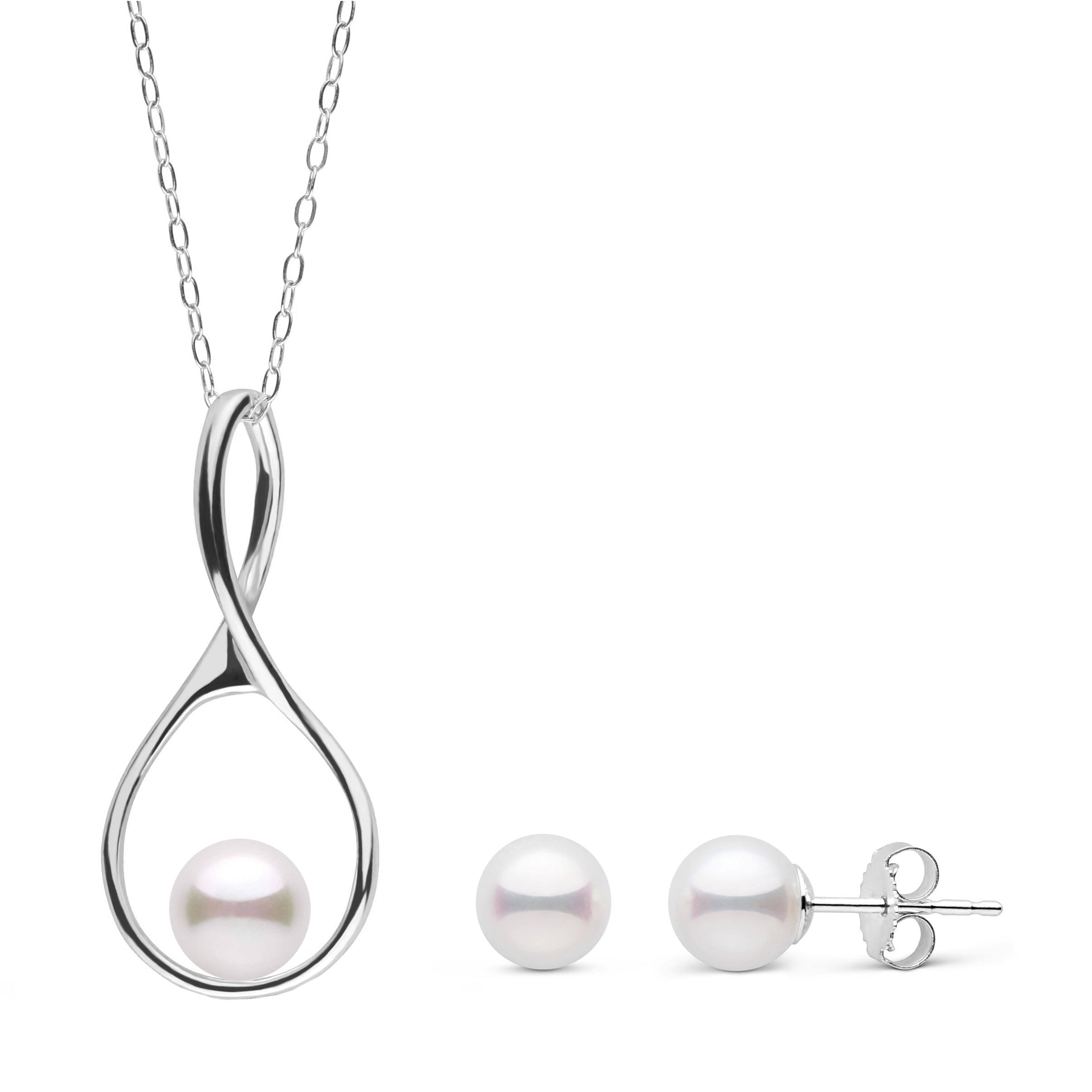 6.5-7.0 mm Akoya Pearl Wishbone Collection Pendant and Stud Earrings Set White Gold