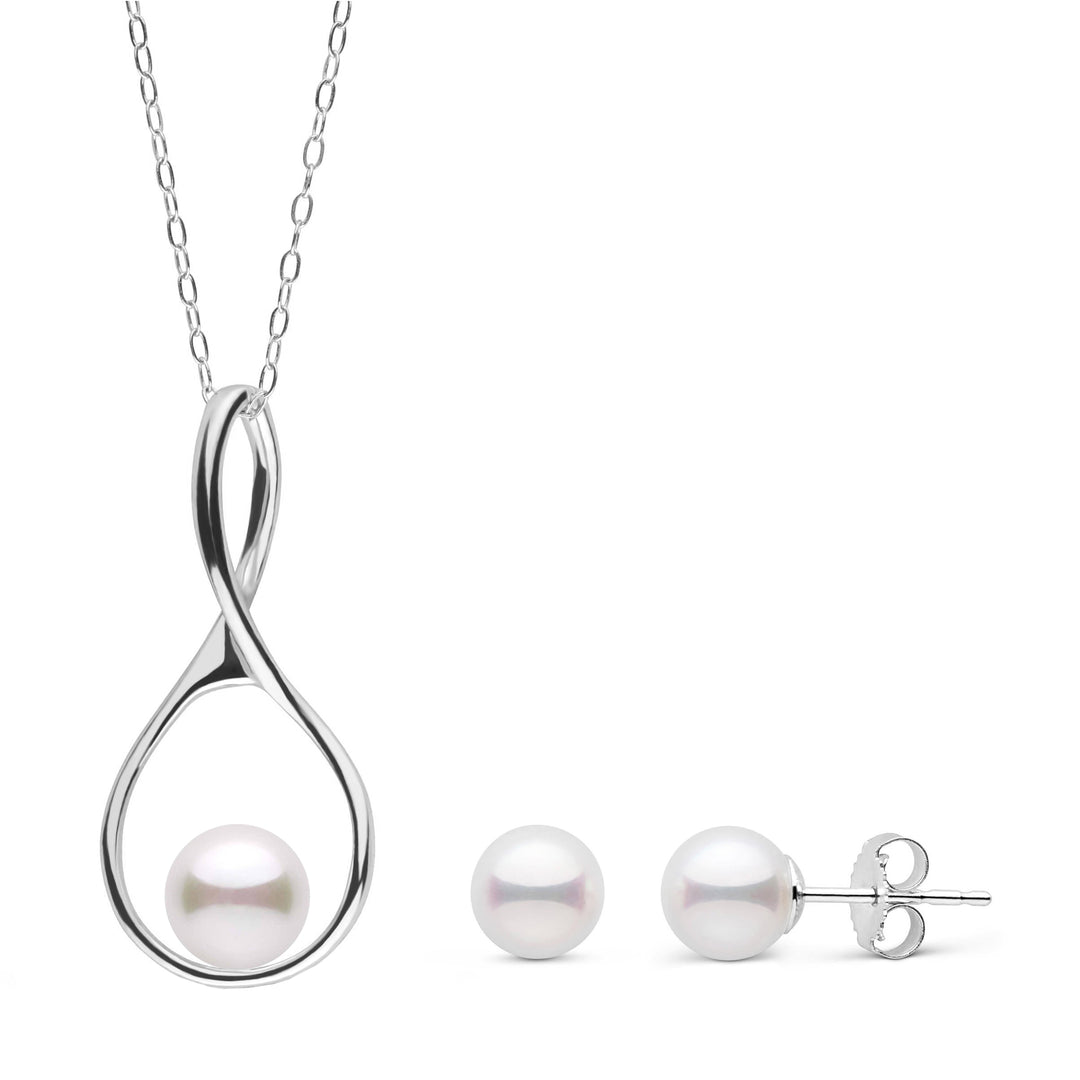 7.0-7.5 mm Akoya Pearl Wishbone Collection Pendant and Stud Earrings Set white gold