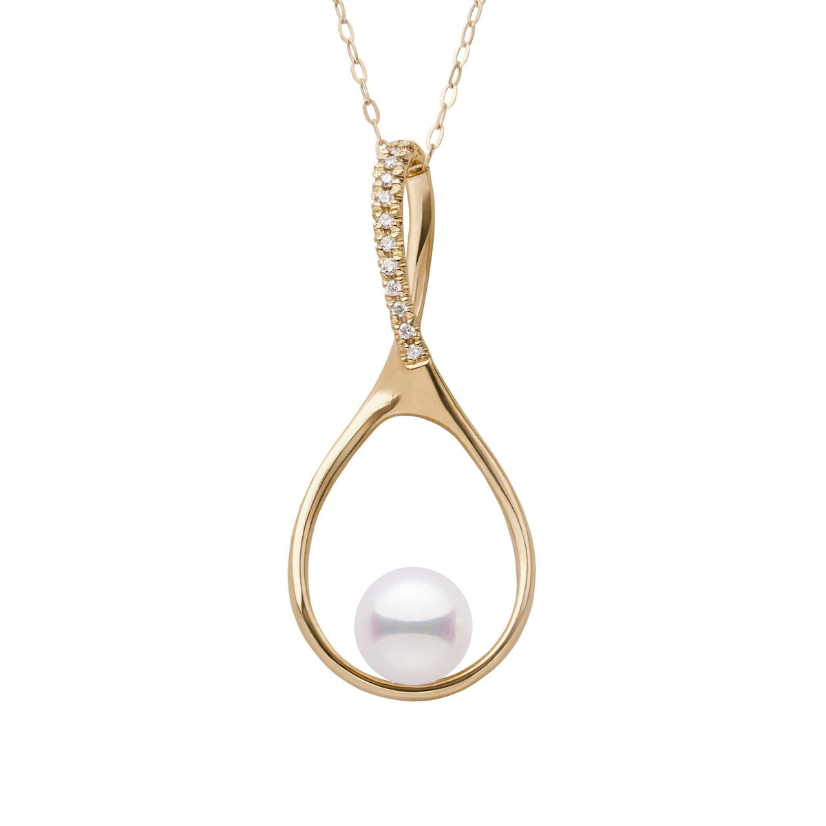 Wishbone Collection 6.5-7.0 mm Akoya Pearl and Diamond Pendant Yellow Gold