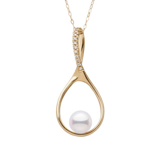 Wishbone Collection 6.5-7.0 mm Akoya Pearl and Diamond Pendant Yellow Gold