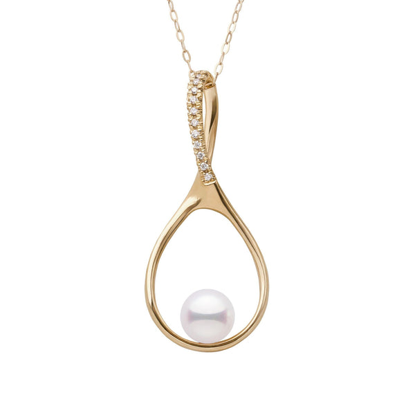 Wishbone Collection 6.0-6.5 mm Akoya Pearl and Diamond Pendant Yellow Gold