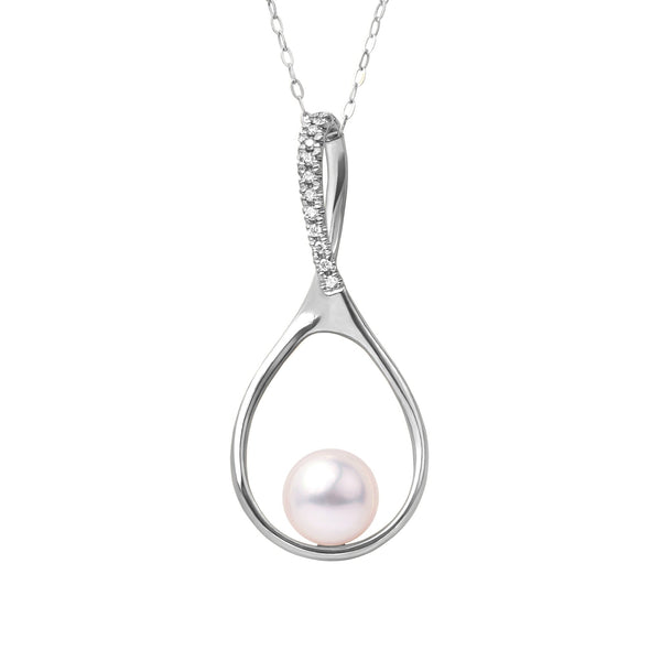 Wishbone Collection 7.0-7.5 mm Akoya Pearl and Diamond Pendant White Gold