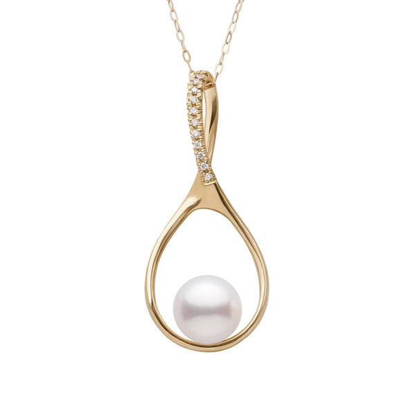 Wishbone Collection 7.5-8.0 mm Freshadama Pearl and Diamond Pendant Yellow Gold