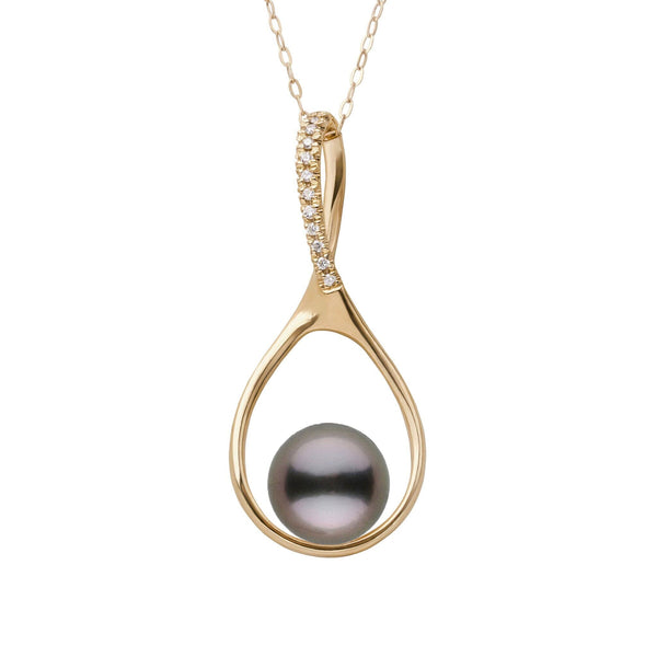 Wishbone Collection 9.0-10.0 mm Tahitian Pearl and Diamond Pendant Yellow Gold