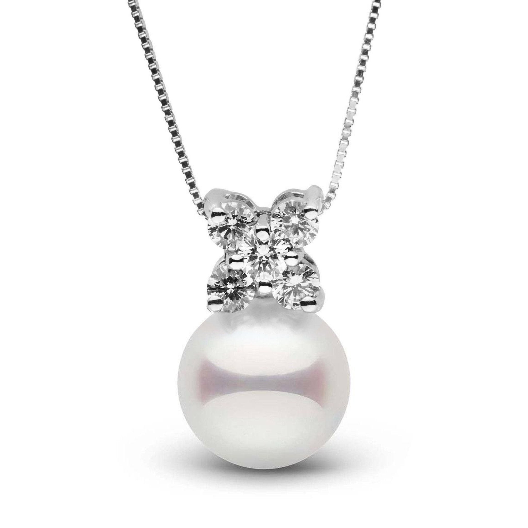 Kiss Collection White 9.0-9.5 mm Akoya Pearl and Diamond Pendant  in white gold