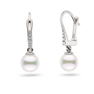 Allure Collection Akoya 7.0-7.5 mm Pearl & Diamond Dangle Earrings in white gold