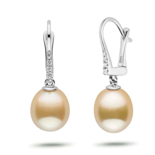 Allure Collection Drop Golden South Sea 9.0-10.0 mm Pearl & Diamond Dangle Earrings wg