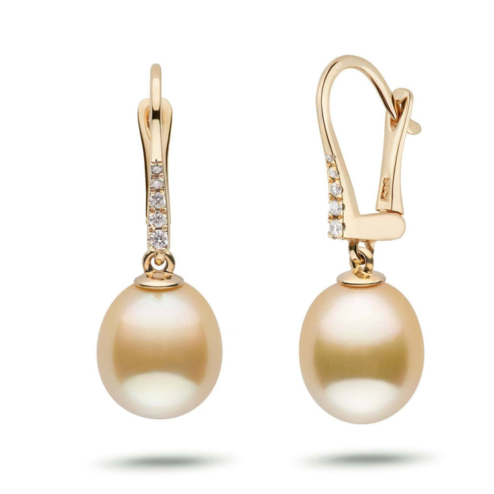 Allure Collection Drop Golden South Sea 9.0-10.0 mm Pearl & Diamond Dangle Earrings