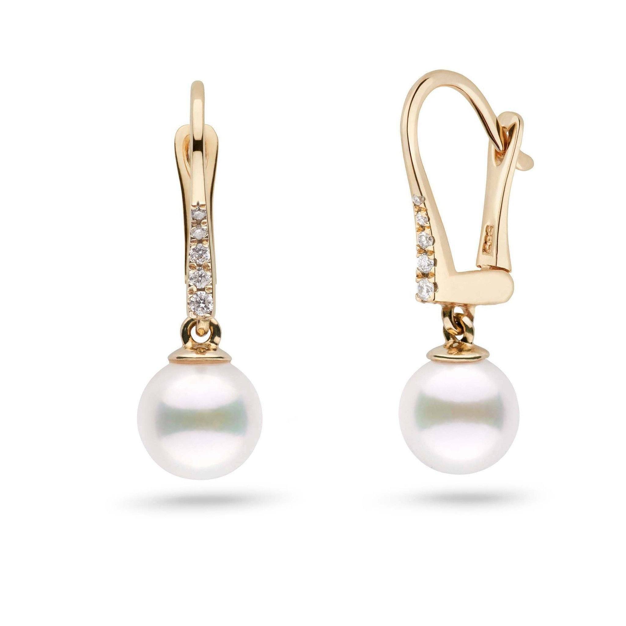 Allure Collection White Freshadama Freshwater 7.5-8.0 mm Pearl & Diamond Dangle Earrings yellow gold