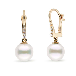 Allure Collection White Freshadama Freshwater 9.0-10.0 mm Pearl & Diamond Dangle Earrings yellow gold