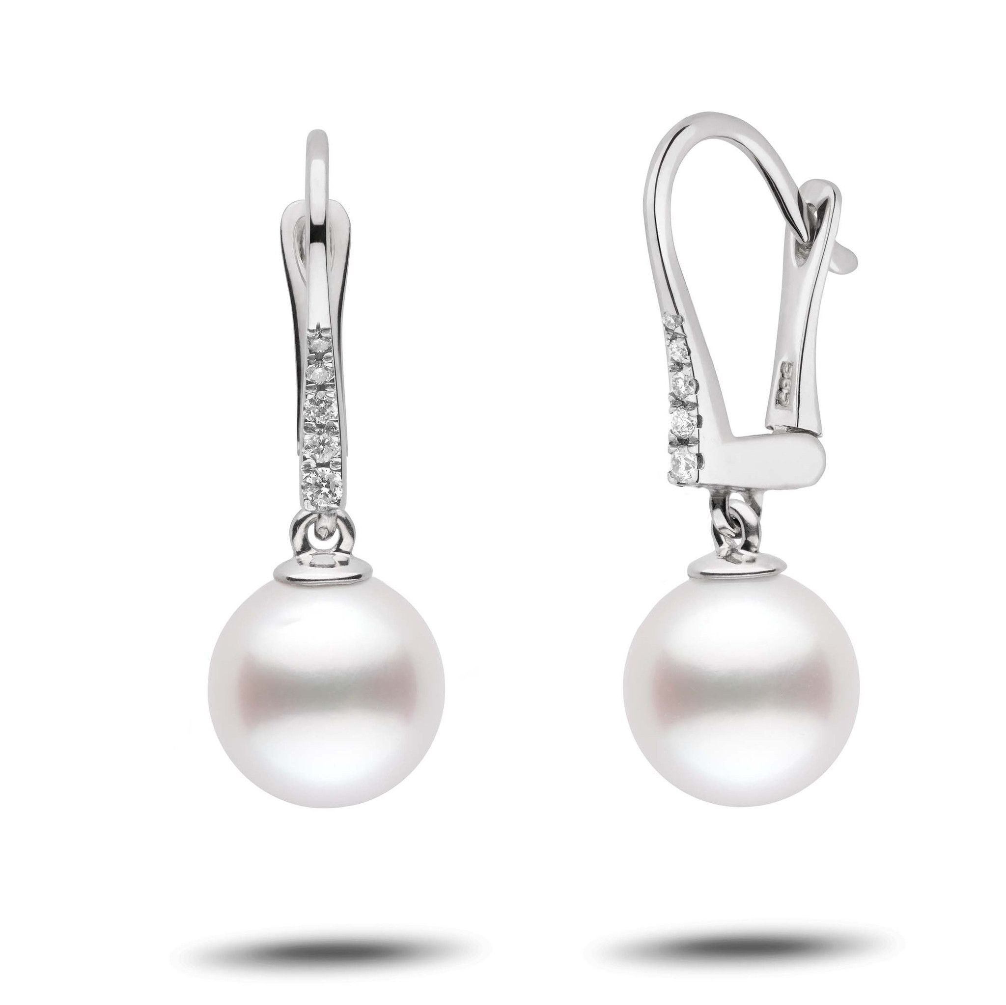 Allure Collection White South Sea 9.0-10.0 mm Pearl & Diamond Dangle Earrings