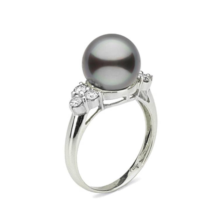 Tahitian Pearl and Diamond Ring in White Gold | KLENOTA