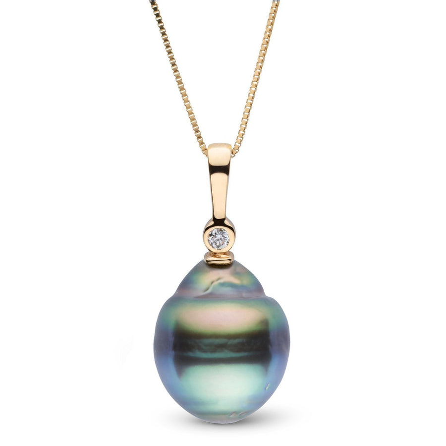 Aspire Collection 11.0-12.0 mm Baroque Tahitian Pearl & Diamond Pendant featuring a luminous baroque Tahitian pearl set in yellow gold with a small sparkling diamond accent.