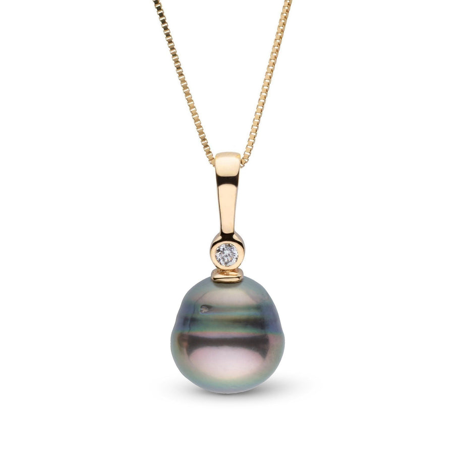 Aspire Collection 8.0-9.0 mm Baroque Tahitian Pearl & Diamond Pendant featuring a uniquely shaped dark Tahitian pearl set in gold with a single sparkling diamond accent on a delicate gold chain.