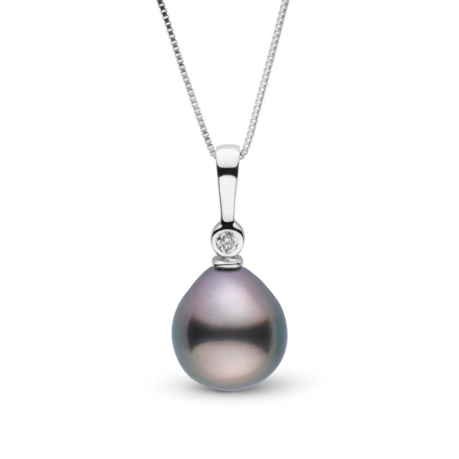 Aspire Collection 8.0-9.0 mm Drop Tahitian Pearl & Diamond Pendant featuring a lustrous dark Tahitian pearl set in a sleek white gold setting with a sparkling diamond accent.