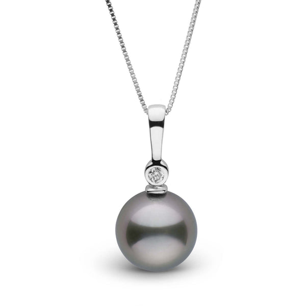 Aspire Collection Tahitian 9.0-10.0 mm Pearl and Diamond Pendant featuring a lustrous black Tahitian pearl set on a delicate 14K white gold chain, accented with a sparkling diamond.