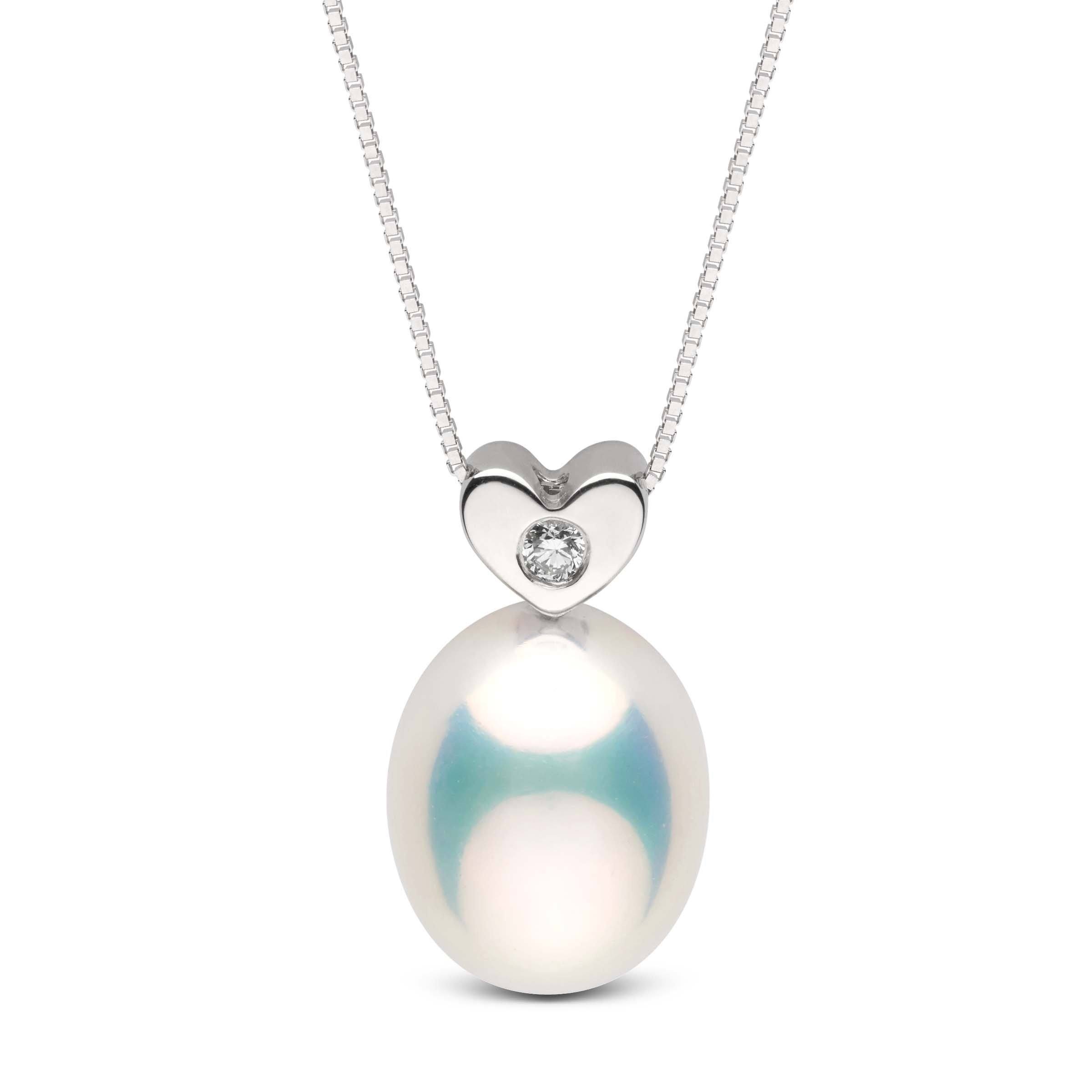 Baby Heart Collection Metallic White Freshwater Drop 9.0-10.0 mm Pearl and Diamond Pendant