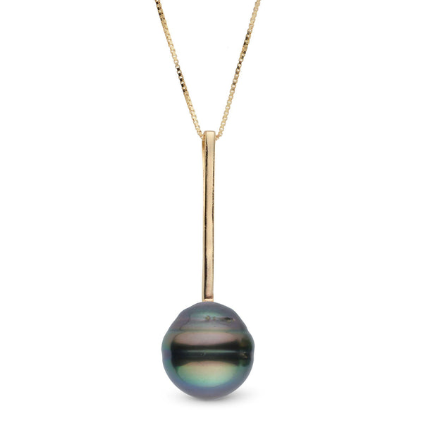 Bar Collection 11.0-12.0 mm Tahitian Baroque Pearl Pendant featuring a large, uniquely shaped dark Tahitian pearl on a sleek gold setting with a delicate chain.