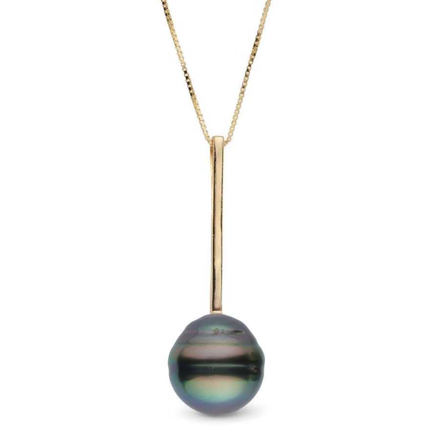 Bar Collection 11.0-12.0 mm Tahitian Baroque Pearl Pendant featuring a large, uniquely shaped dark Tahitian pearl on a sleek gold setting with a delicate chain.