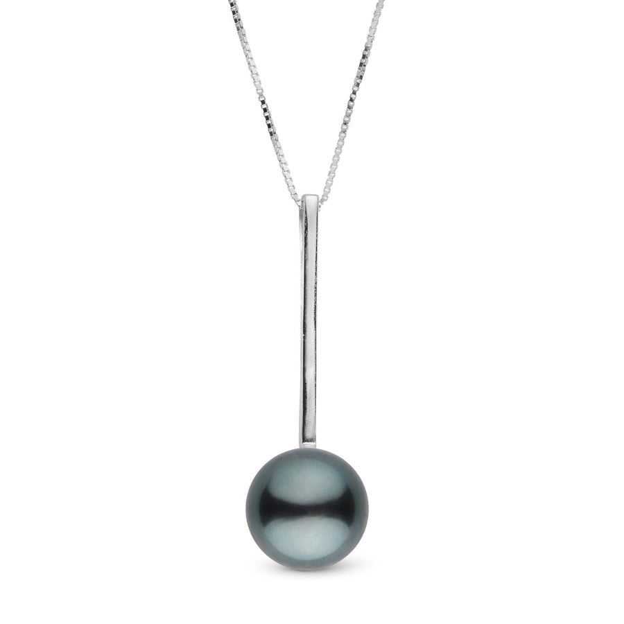 Bar Collection 9.0-10.0 mm Tahitian Pearl Pendant featuring a single dark Tahitian pearl suspended from a sleek white metal bar on a delicate chain.