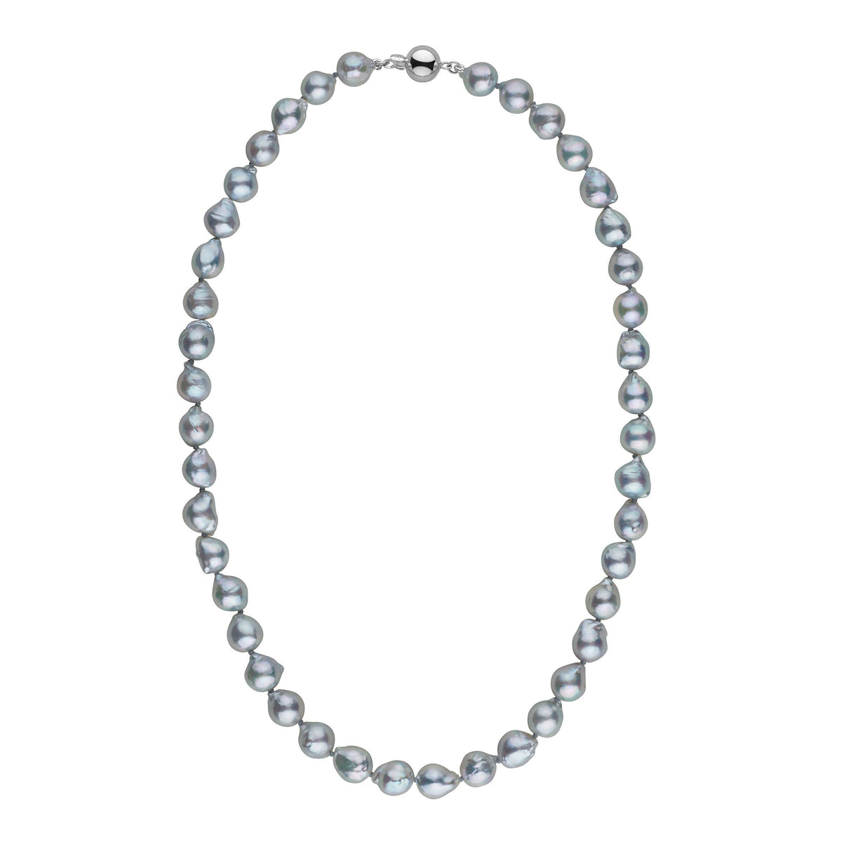 7.0-7.5 mm Silver-Blue Akoya Baroque Pearl Necklace White Gold