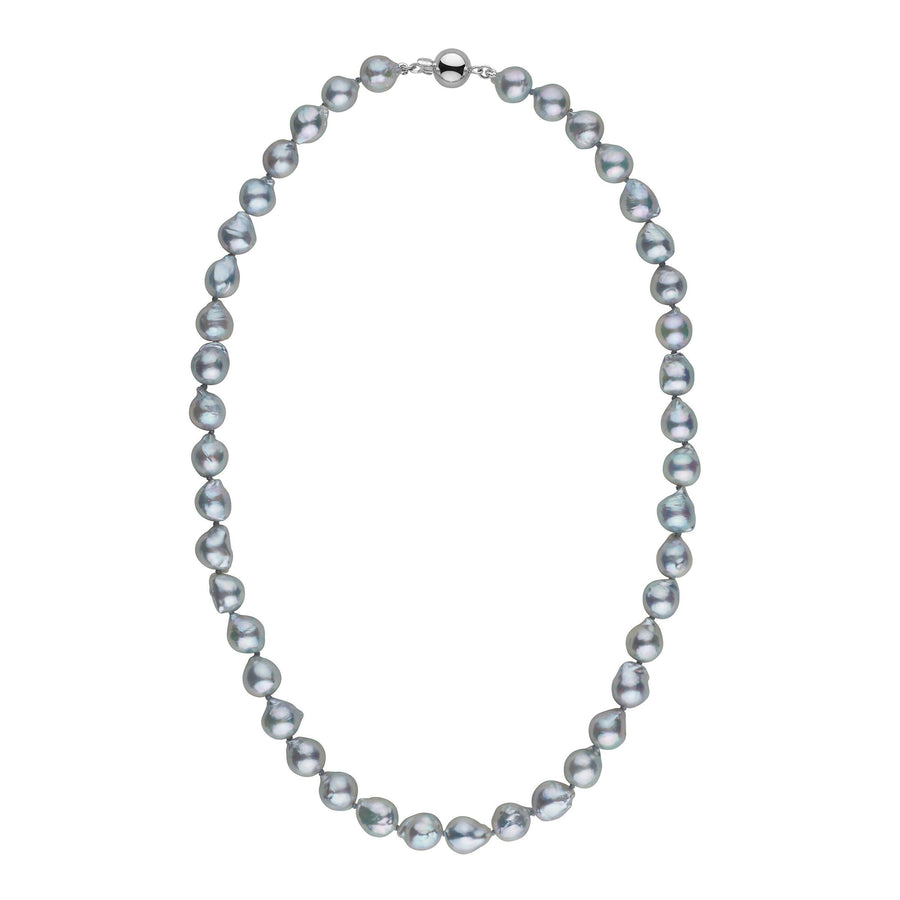 7.0-7.5 mm Silver-Blue Akoya Baroque Pearl Necklace White Gold